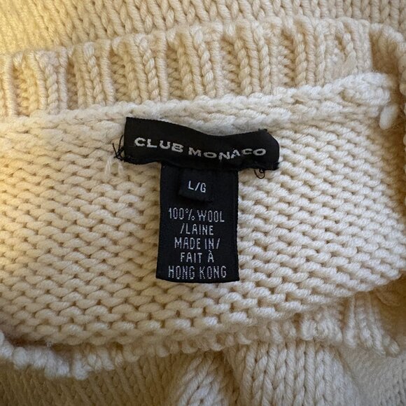 Club Monaco Yellow Cream Wool Knit Sweater Size Large Minimalist Cozy Classic - Picture 4 of 5